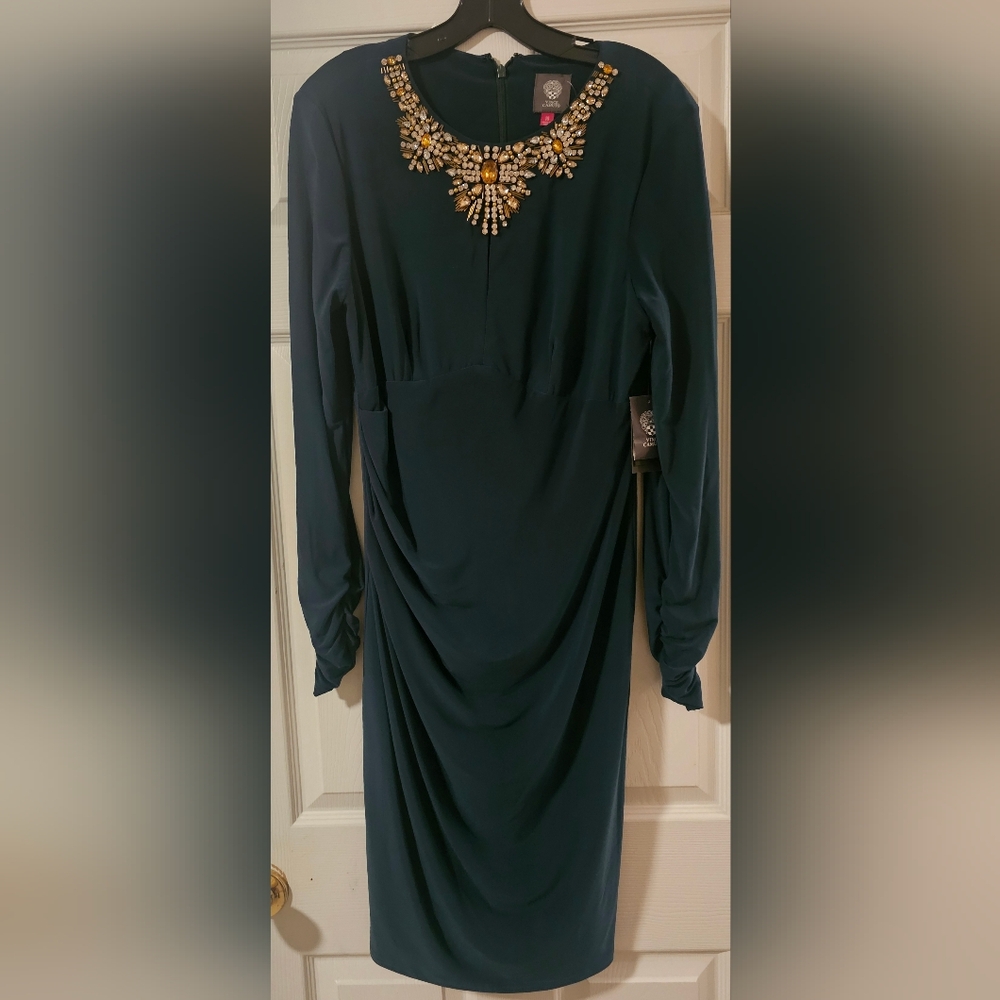 Vince Camuto Teal Embellished Midi Dress